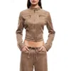 Lioness Bella Faux Suede Moto Jacket In Coffee