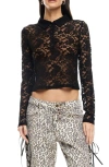 Lioness Black Swan Long Sleeve Sheer Lace Polo In Black
