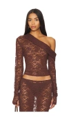 Lioness Black Swan Off Shoulder Top In Brown