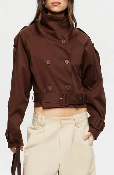 Lioness Blanc Crop Trench Coat In Brown