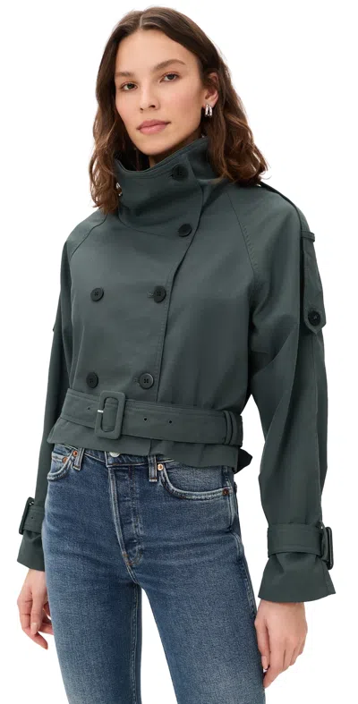 Lioness Blanc Cropped Trench Coat Olive In Green