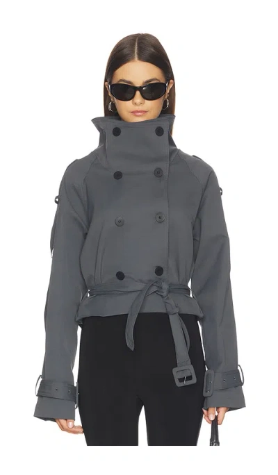 Lioness Blanc Cropped Trench In Gray