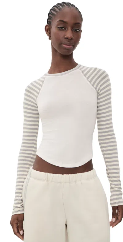 Lioness Bloom Baseball Long Sleeve Tee Vanilla Cloud Stripe In Neutral
