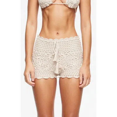 Lioness Bloom Booty Open Stitch Cotton Bikini Bottoms In Neutral