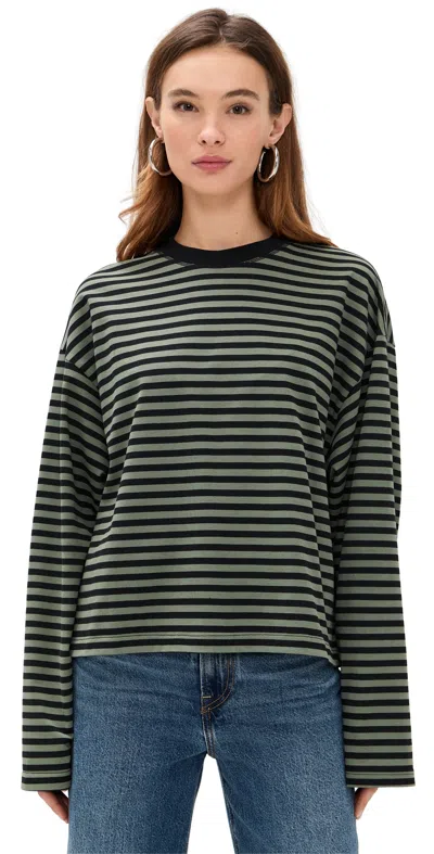 Lioness Bloom Long Sleeve Tee Forest Stripe In Black