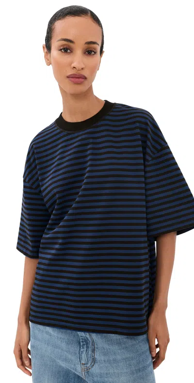 Lioness Bloom Short Sleeve Tee Black Navy Stripe In Blue