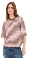 Lioness Bloom Short Sleeve Tee Chocolate Blush Stripe In Brown