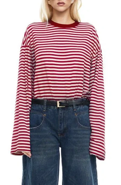 Lioness Bloom Stripe Top In Burgundy