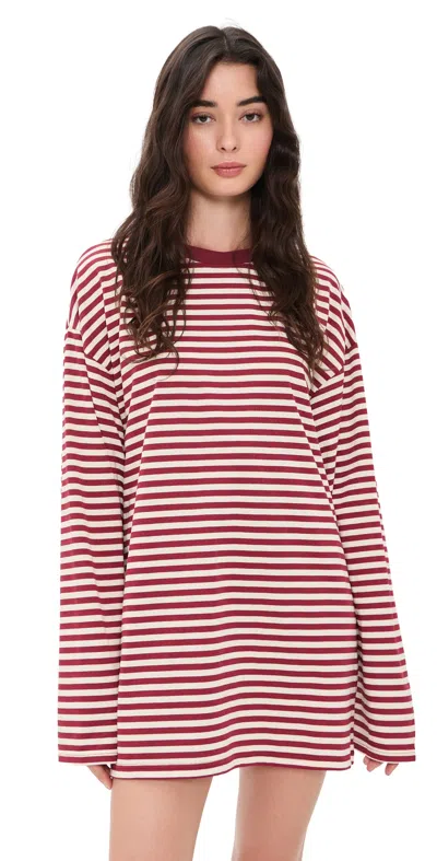 Lioness Bloom T-shirt Mini Dress Wine Stripe In Burgundy