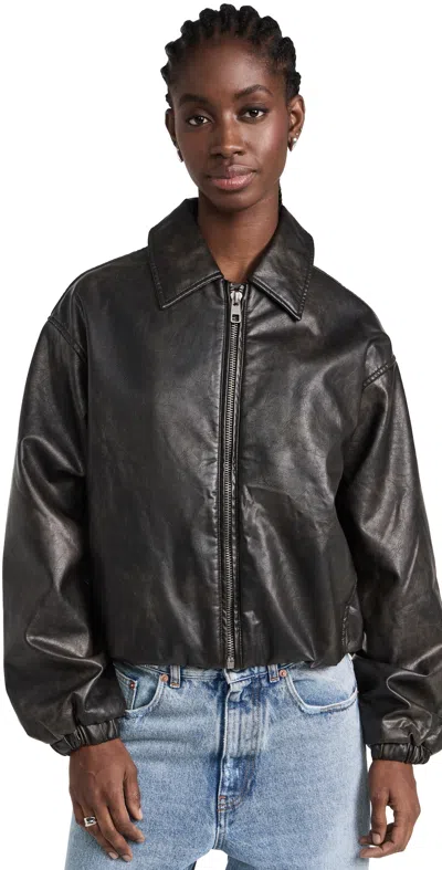 Lioness Kenny Faux Leather Bomber Jacket In Jet Black