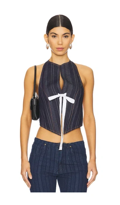Lioness Butterfly Top In Dark Denim Stripe