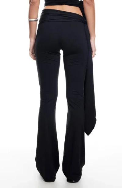 Lioness Butterfly Low Rise Tie Waist Flare Pants In Onyx