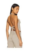 Lioness Butterfly Tie Plaid Halter Top In Beige Gingham