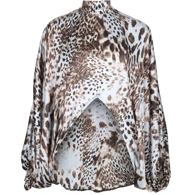 Lioness By Tf Women's Black / Brown Blue & Brown Silk Short Animal Print Tunic In Black/brown