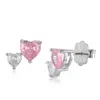Lioness By Tf Women's Pink / White Amora Pink Heart Studs Solid Sterling Silver, Rhodium-plated In Multi