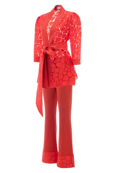 Lioness By Tf Women's Red Doxa Scarlet Two Piece Kimono Jacket & Trousers