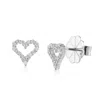 Lioness By Tf Women's White Open Heart Studs Solid Sterling Silver, Rhodium-plated, Moissanite In White