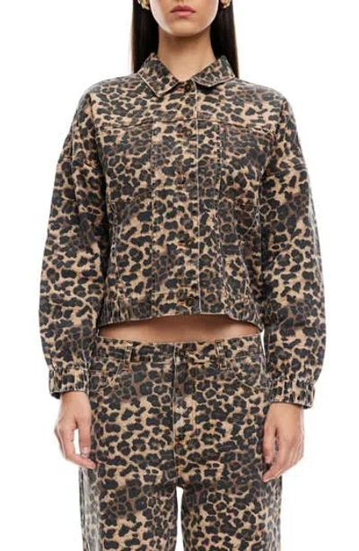 LIONESS LIONESS CARMELA LEOPARD PRINT DENIM JACKET