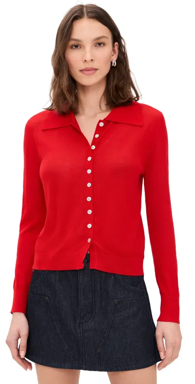 Lioness Chalet Long Sleeve Collared Top Crimson In Red