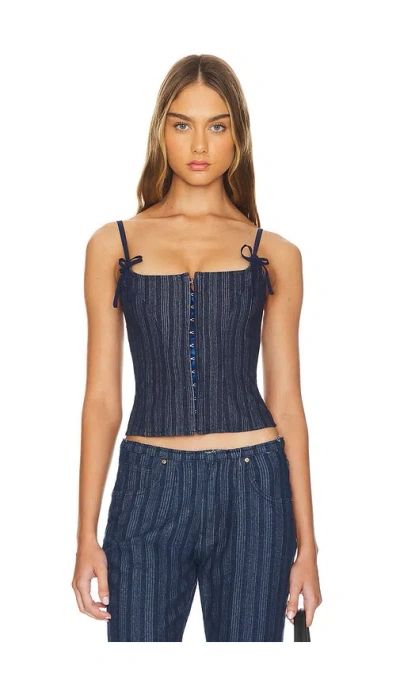 Lioness Charismatic Denim Corset In Dark Pinstripe