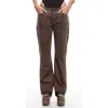 Lioness Charismatic Dipped Low Rise Flare Faux Suede Pants In Chocolate