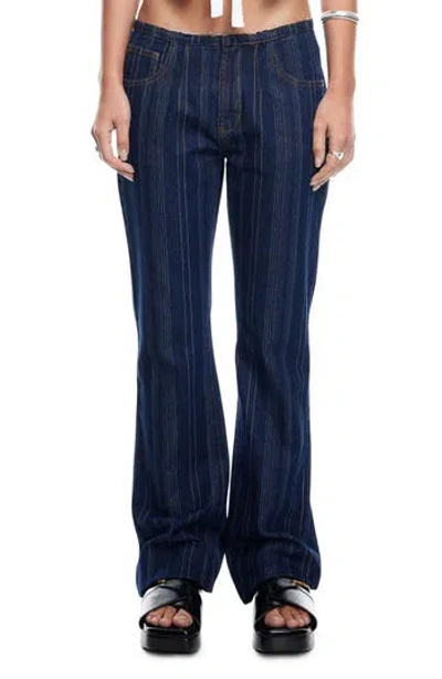 Lioness Charismatic Dipped Low Rise Flare Jeans In Blue