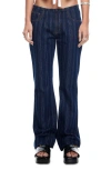 Lioness Charismatic Dipped Low Rise Flare Jeans In Dark Denim Stripe