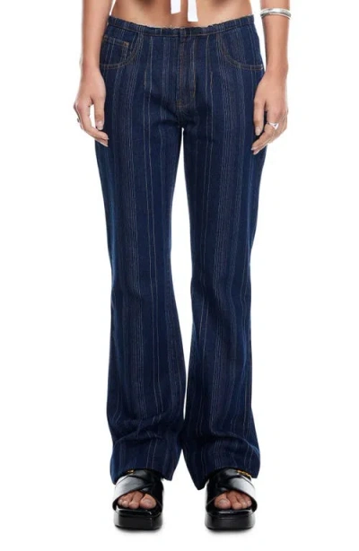 Lioness Charismatic Dipped Low Rise Flare Jeans In Dark Denim Stripe