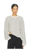 Lioness Bry Stripe Oversize Velour Top In White