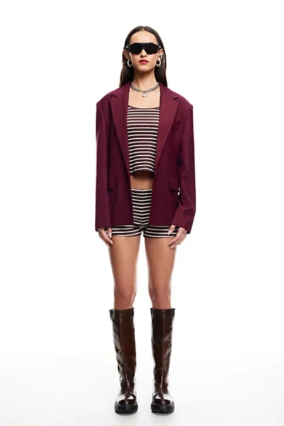 Lioness Chloe Tailored Oversized Blazer Jacket In Wine, Women's At Urban Outfitters In Burgundy