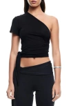 Lioness Cocoon Wrap One-shoulder Crop Top In Onyx