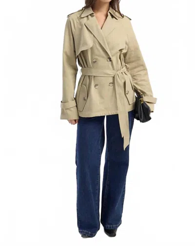 Lioness Cropped Trencherous Coat In Tan In Brown
