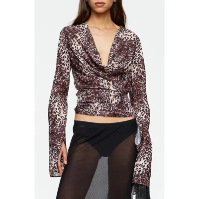 Lioness Daze Cowl Neck Crop Top In Brown