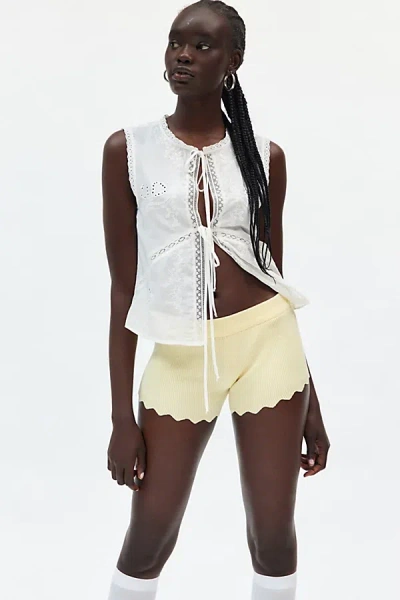 Lioness Dollhouse Knit Scalloped Low Rise Short In Light Yellow, Women's At Urban Outfitters