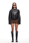 Lioness Driftwood Faux Leather Bomber Jacket In Black