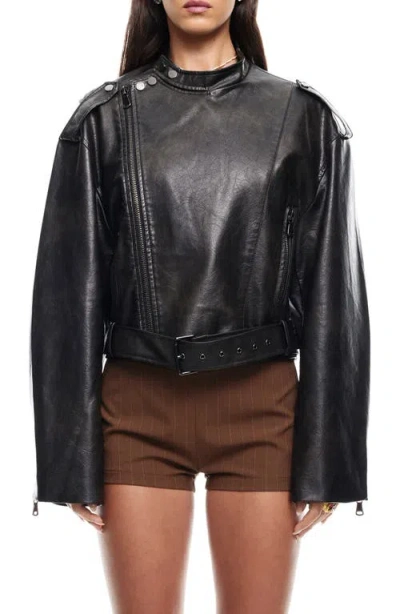 Lioness Driftwood Faux Leather Bomber Jacket In Onyx