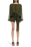 Lioness Elements Long Sleeve Chiffon Minidress In Green