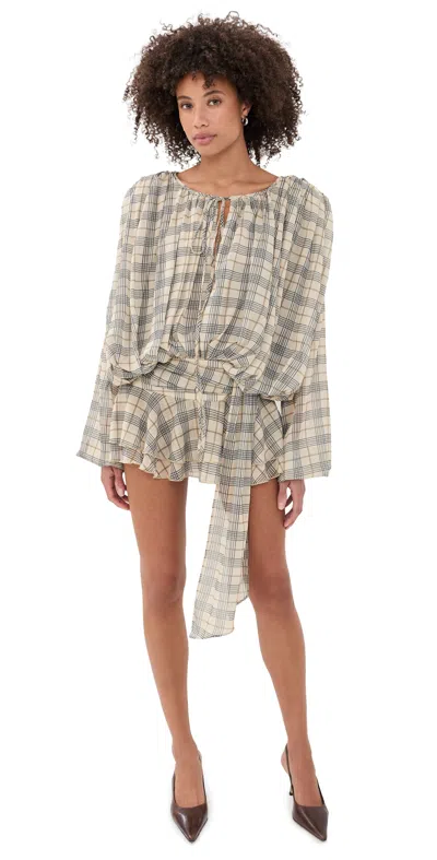 Lioness Elements Mini Dress Beige Plaid In Neutral