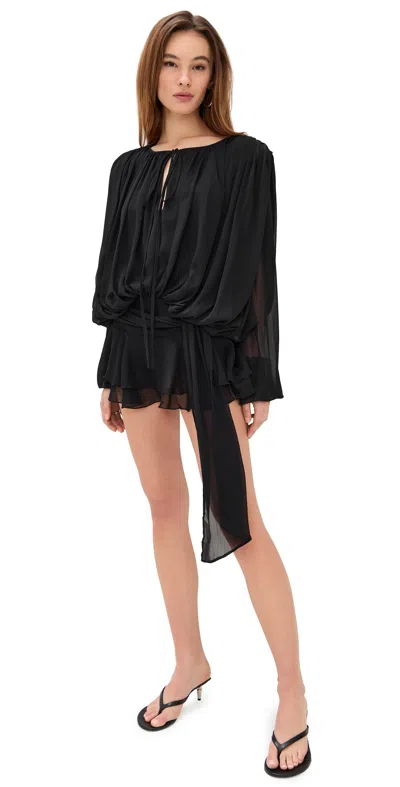 Lioness Elements Long Sleeve Chiffon Minidress In Black