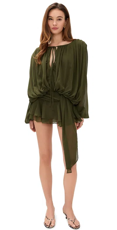 Lioness Elements Long Sleeve Chiffon Minidress In Green