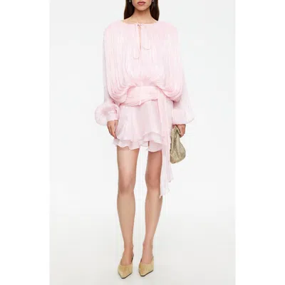 Lioness Elements Pleated Long Sleeve Minidress In Pink