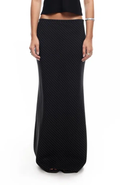 Lioness Endless Pinstripe Low Rise Maxi Skirt In Onyx Pinstripe