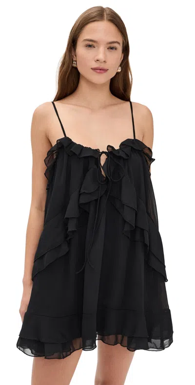 Lioness Ethereal Ruffle Chiffon Minidress In Black