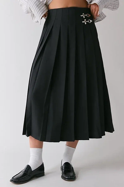 Lioness Fame Buckle Detail Pleated Midi Skirt In Black, Women's At Urban Outfitters