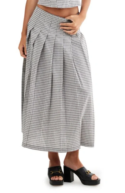 Lioness Fame Plaid Pleated Midi Skirt In Vintage Blue