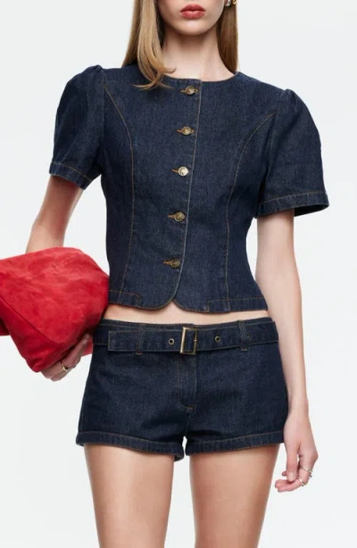 Lioness Femme Denim Button-up Top In Blue