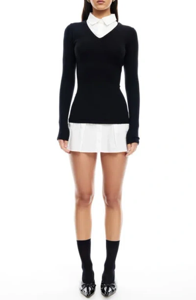 Lioness Femme Poplin Contrast Long Sleeve Minidress In Onyx