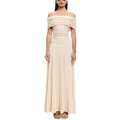 Lioness Field Of Dreams Off The Shoulder Pleated Maxi Dress In Oatmeal