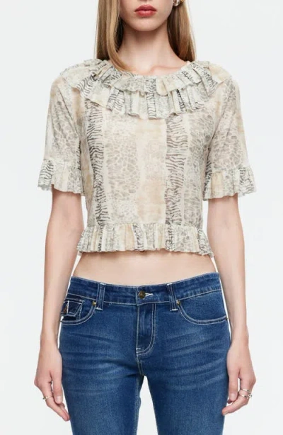 Lioness First Light Print Frill Collar Crop Top In Neutral