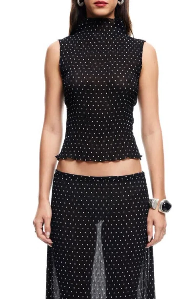 Lioness Ford Dot Print Funnel Neck Plissé Top